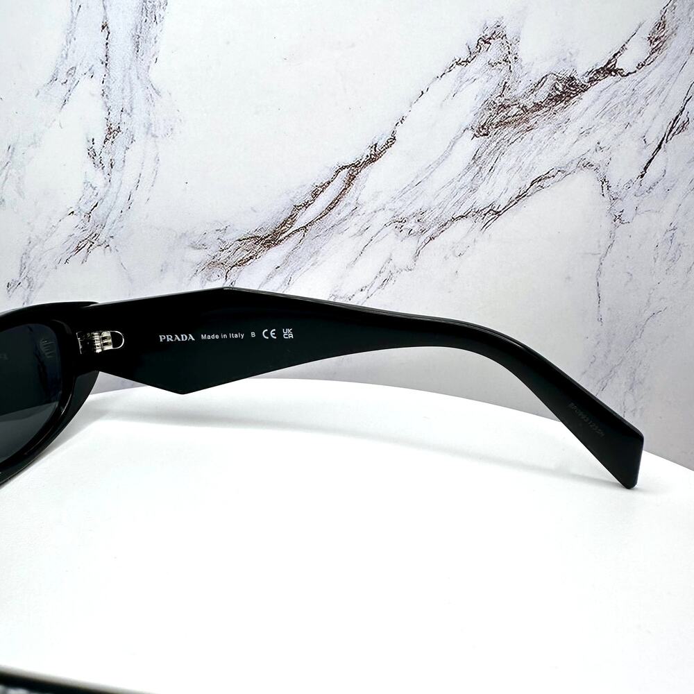 New PRADA Sunglasses Black Oval Cat Eye Symbole Logo - Picture 10 of 16